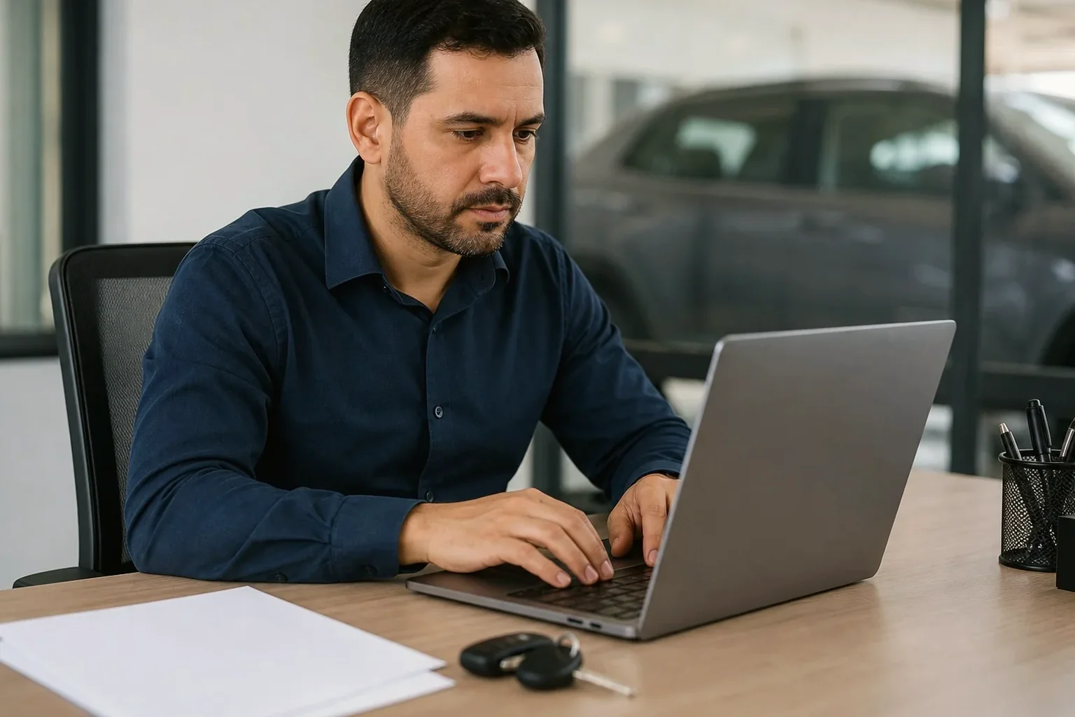 Profissional preenchendo o ATPV-e para um cliente.